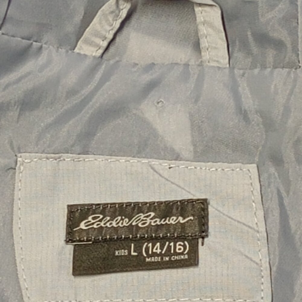 Hooded Windbreaker Jacket Eddie Bauer Kids L (14/16) in Black & Gray Preloved - Picture 5 of 9